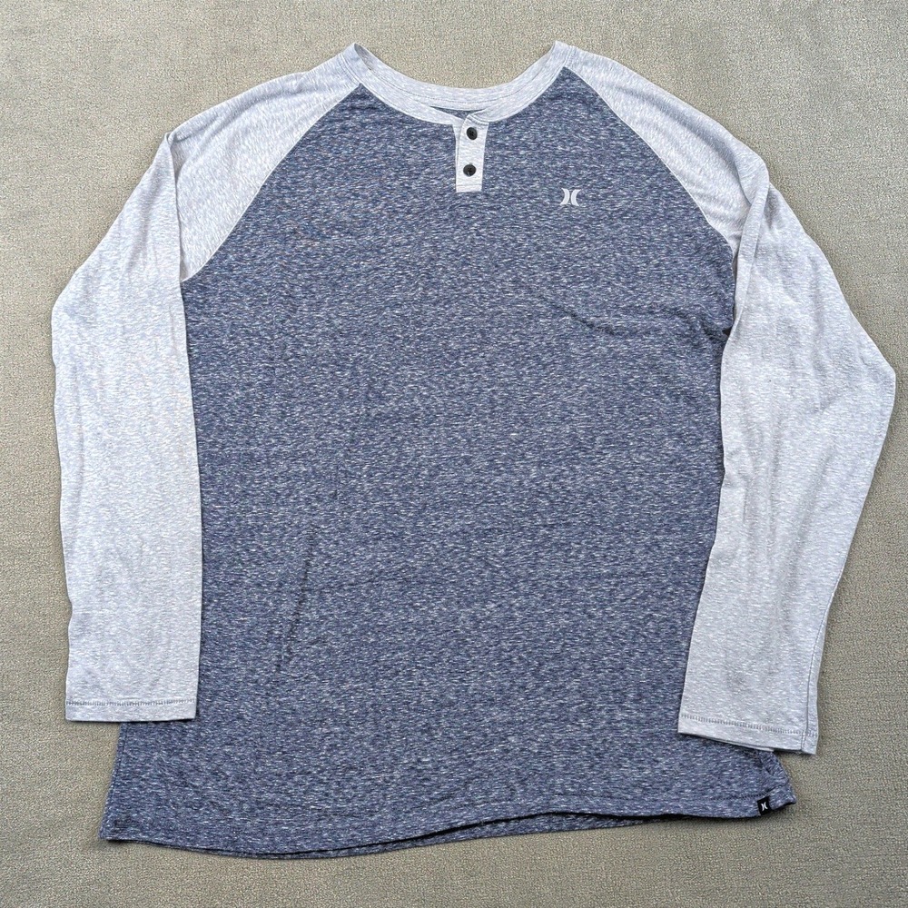 Hurley Henley Shirt Mens XL Blue Gray Heathered Raglan Long Sleeve Premium Fit